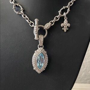 Judith Ripka Blue Topaz CZ Enhancer Sterling Silver Toggle Necklace